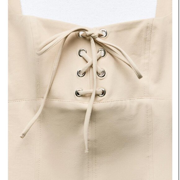Zara Midi Dress with lace-up drawstring - S - Sand - Picture 9 of 11